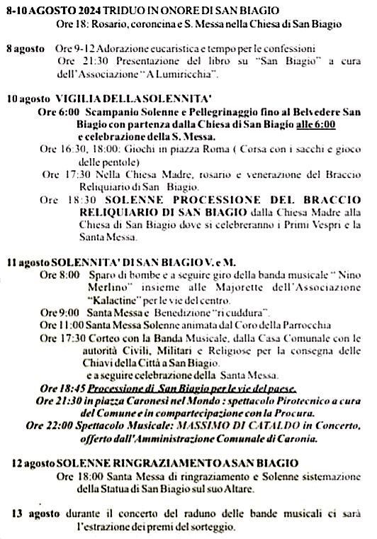 programma festa san biagio caronia