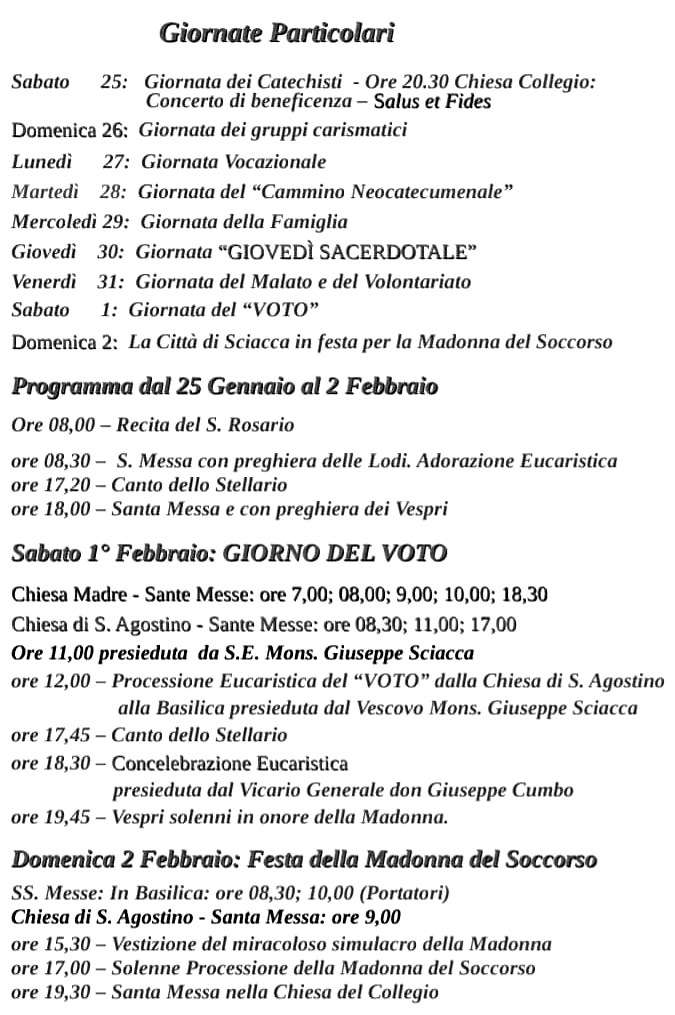 Programma festa Madonna Soccorso Sciacca 2025