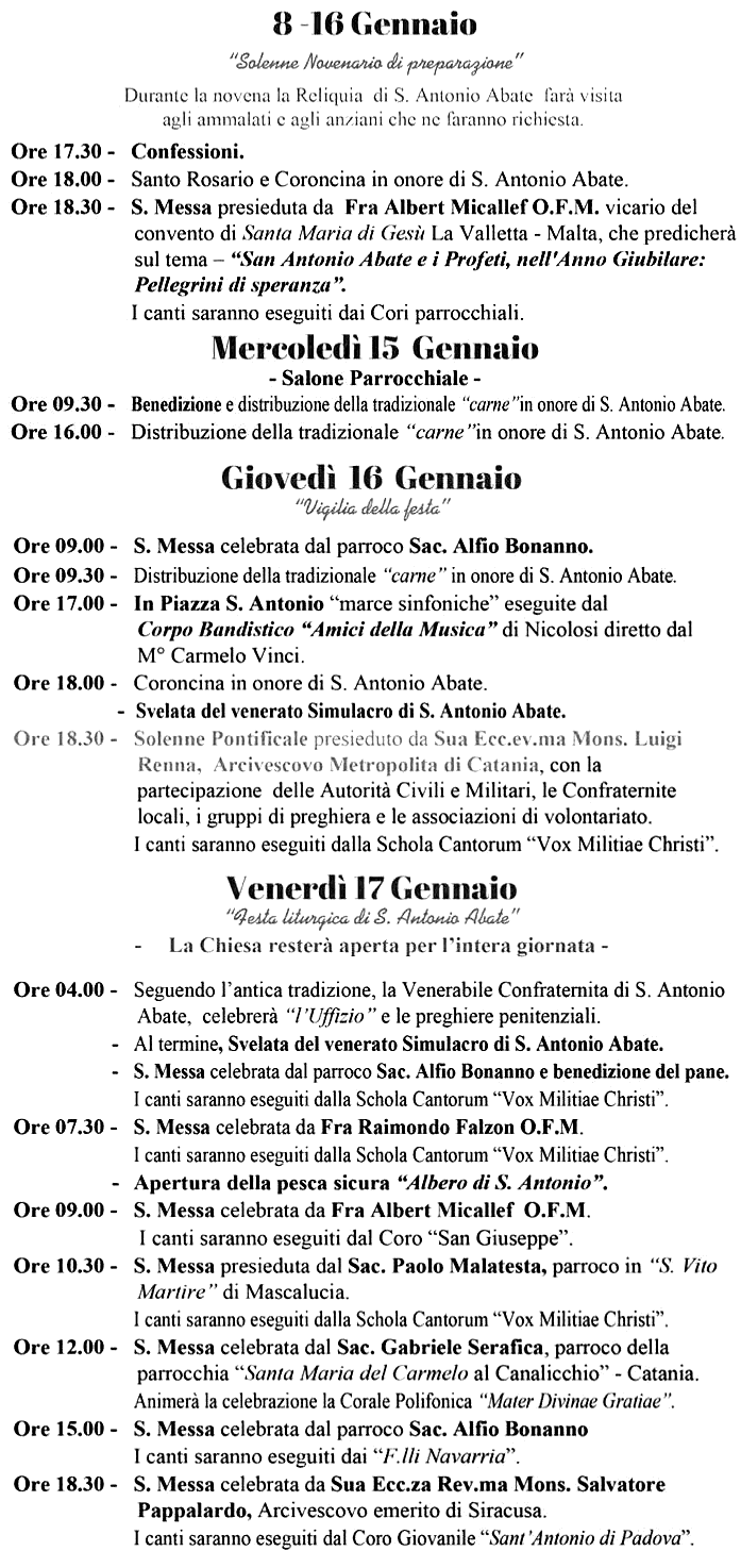 Programma festa San Antonio Abate Nicolosi 2025