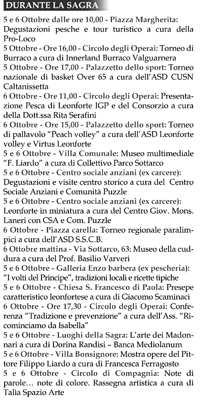 Programma Sagra Pesche Leonforte 2024