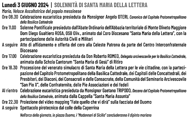 Programma Santa Maria della Lettera Messina 3-giugno-2024